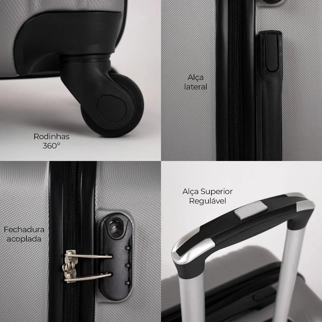 Kit 3 Malas de Viagem ABS Resistente 4 Rodas 360º P M G