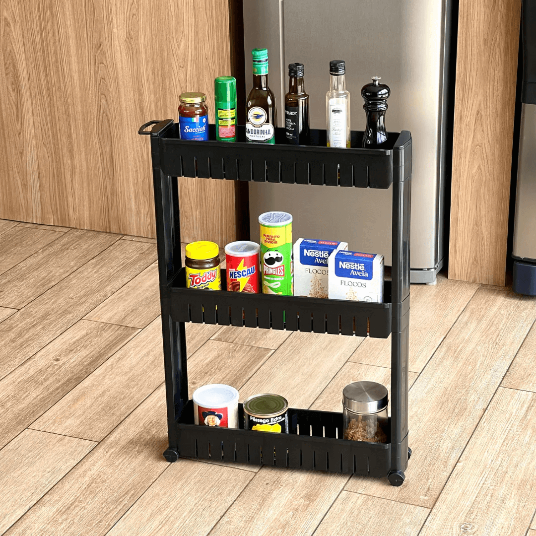 Carrinho Organizador Prateleira Multiuso Com Rodízios Preto