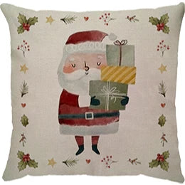 Capa de Almofada Natalina Decoração de Natal Festa Enfeite Papai Noel Renas Boneco de Neve Linho Estampado 43x43cm