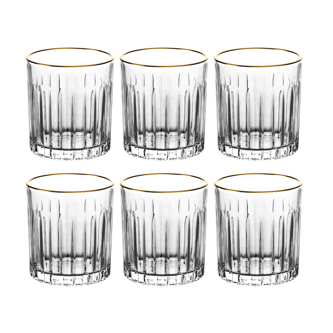 Jogo 6 Copos Baixos Whisky Soho Cristal Ecológico com Borda Dourada 310ml