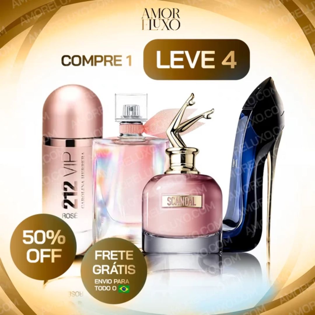 Combo de 4 Perfumes Femininos – Scandal, 212 VIP Rosé, La Vie est Belle e Good Girl