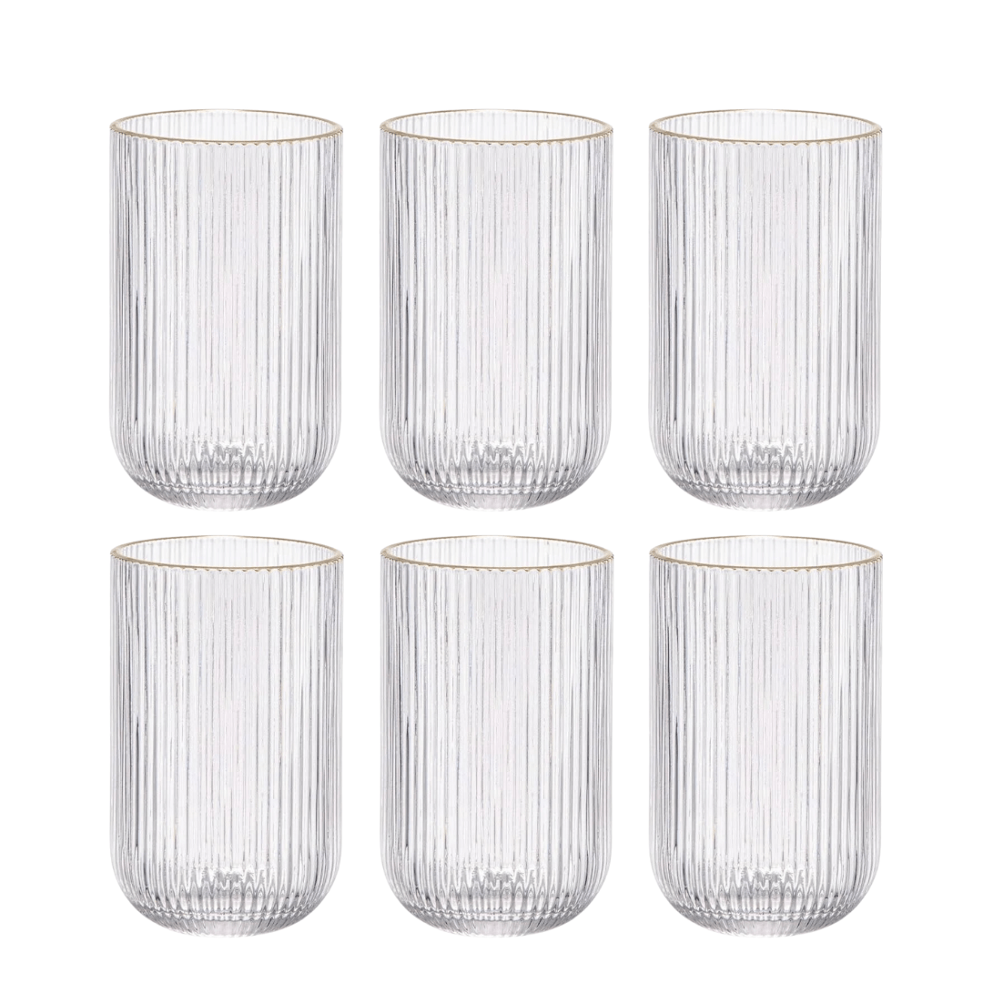 Jogo 6 Copos Cameratta em Vidro com Borda Dourada 425ml