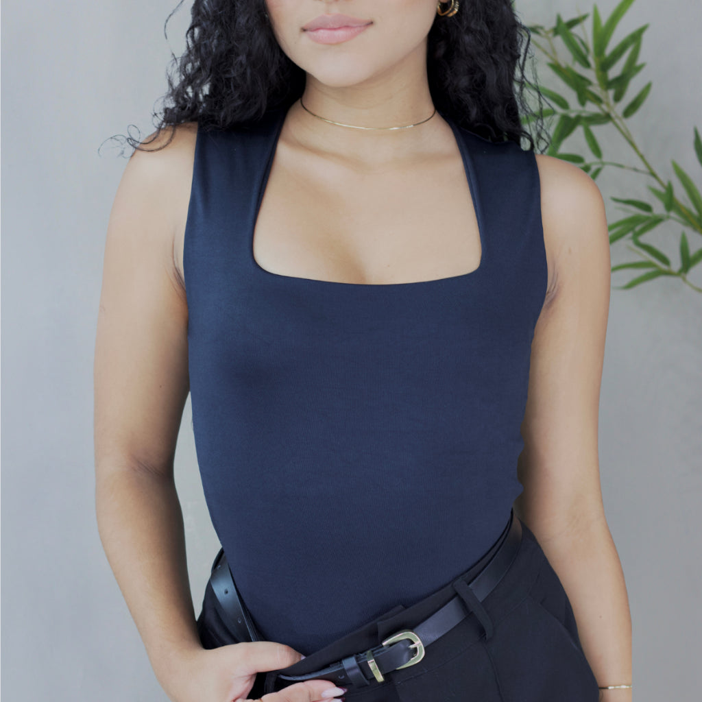 Kit 3 Body Feminino Decote Quadrado Alça Larga Regata Suplex Liso Casual