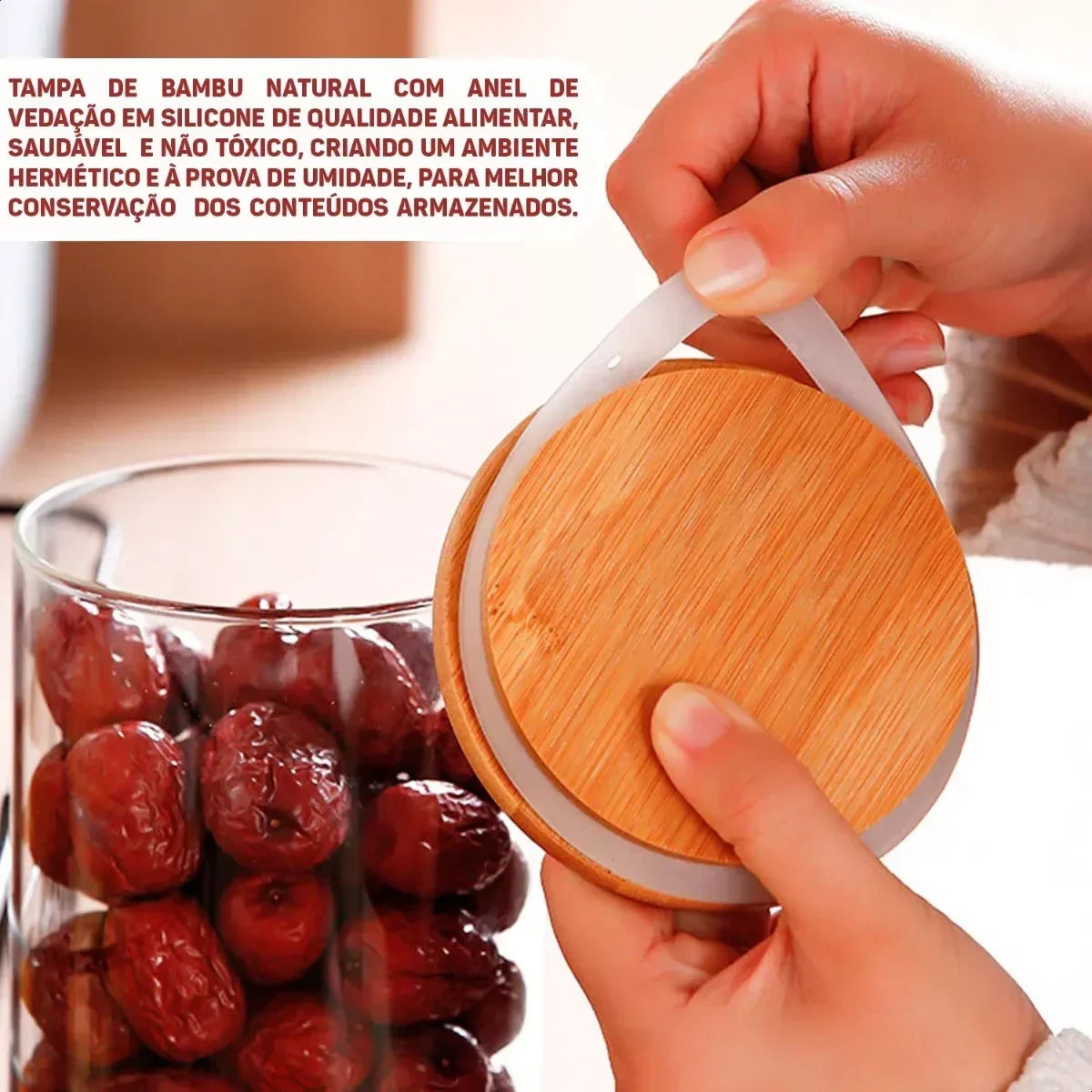 Kit De 12 Potes Herméticos Vidro Tampa Bambu 110ml