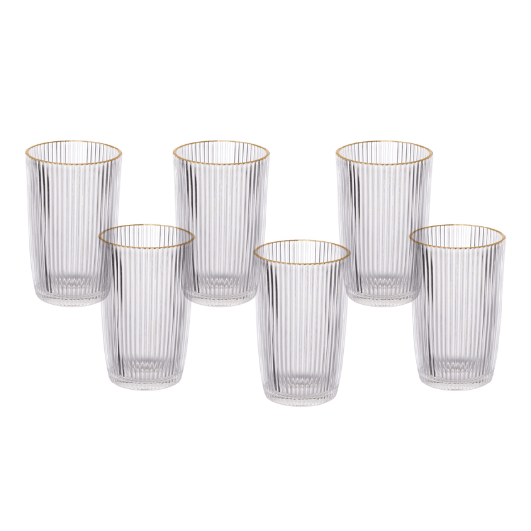 Jogo 6 Copos Altos Graffiato com Borda Dourada 370ml