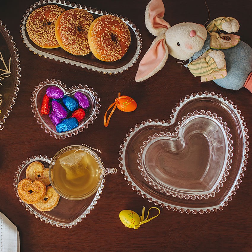 Prato de Cristal Coração Pearl Bolinha - 25 cm